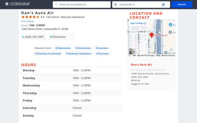 Dan's Auto Air's page as the assistant saw it
