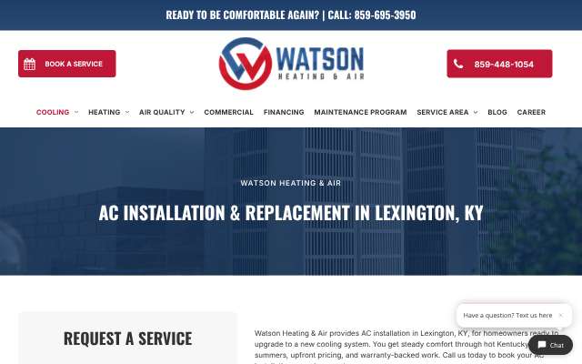 Watson Heating & Air's page as the assistant saw it