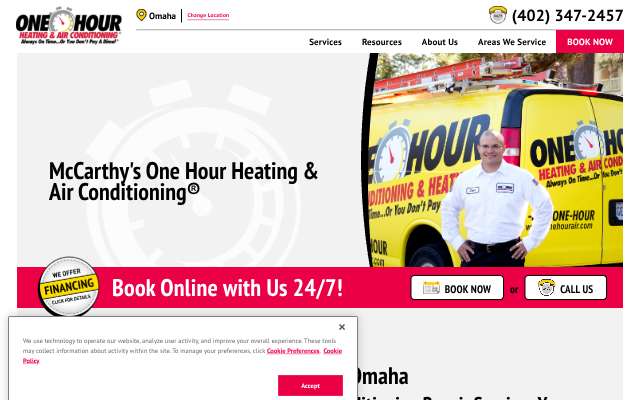 McCarthy's One Hour Heating & Air Conditioning's page as the assistant saw it