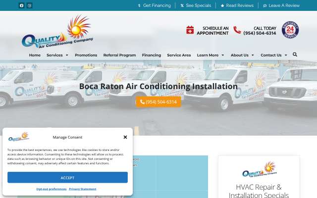 Quality Air Conditioning's page as the assistant saw it