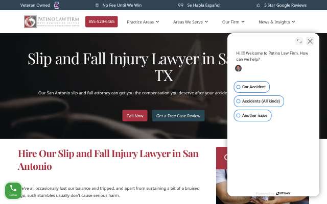 Patino Law's page as the assistant saw it