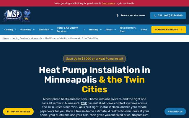 MSP Plumbing Heating Air's page as the assistant saw it