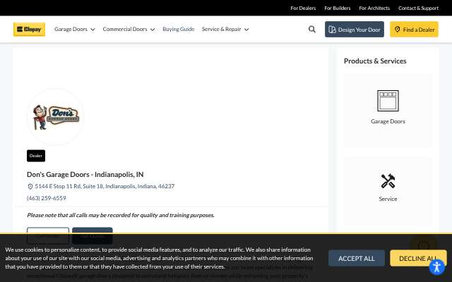 Don's Garage Doors's page as the assistant saw it