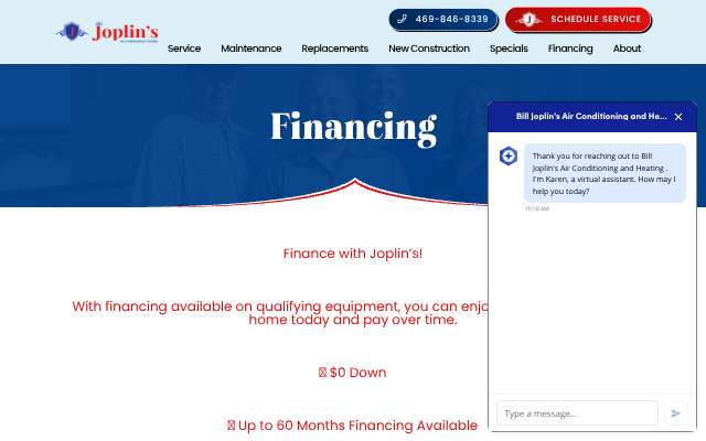 Bill Joplin's Air Conditioning & Heating's page as the assistant saw it