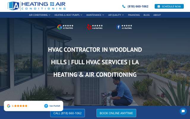 LA Heating and Air's page as the assistant saw it