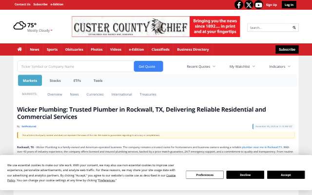 Wicker Plumbing's page as the assistant saw it