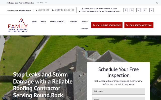 Family Friend Roofing & Construction's page as the assistant saw it