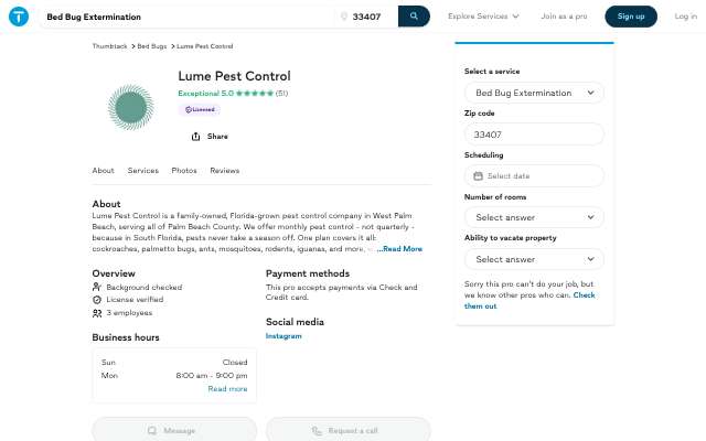 Page cited for Lume Pest Control