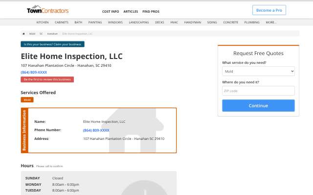 Elite Home Inspection, LLC's page as the assistant saw it