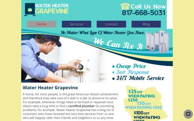 Water Heater Grapevine's page as the assistant saw it