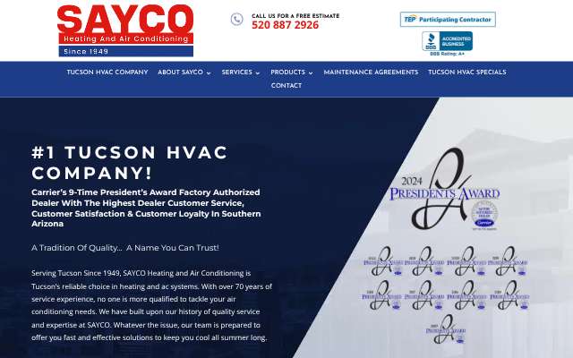 SAYCO Heating & Air Conditioning's page as the assistant saw it