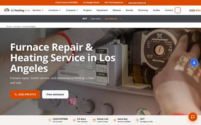 LC Heating & Air's page as the assistant saw it