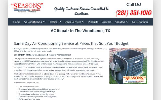 Seasons Air Conditioning and Heating Co.'s page as the assistant saw it