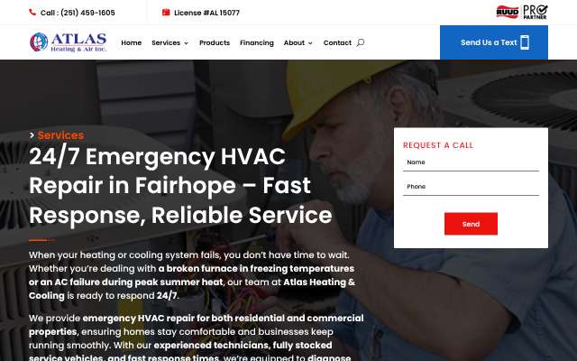 Atlas Heating & Cooling's page as the assistant saw it