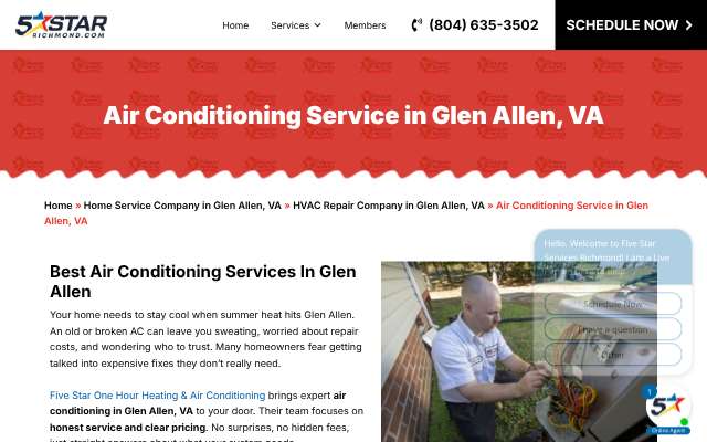 Five Star One Hour Heating & Air Conditioning's page as the assistant saw it