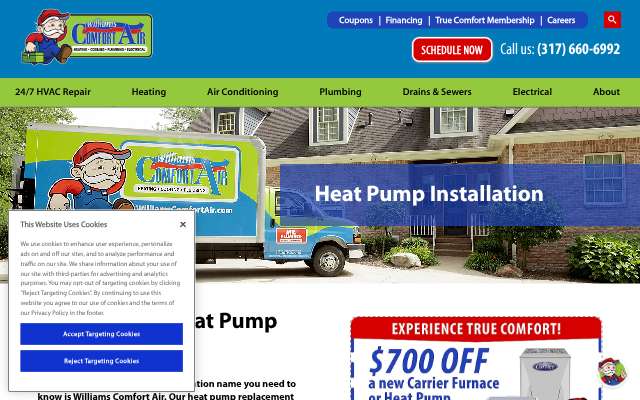 Williams Comfort Air's page as the assistant saw it