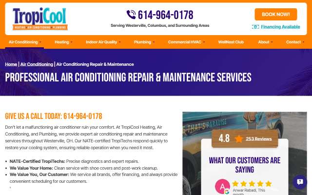TropiCool Heating, Air Conditioning, and Plumbing's page as the assistant saw it