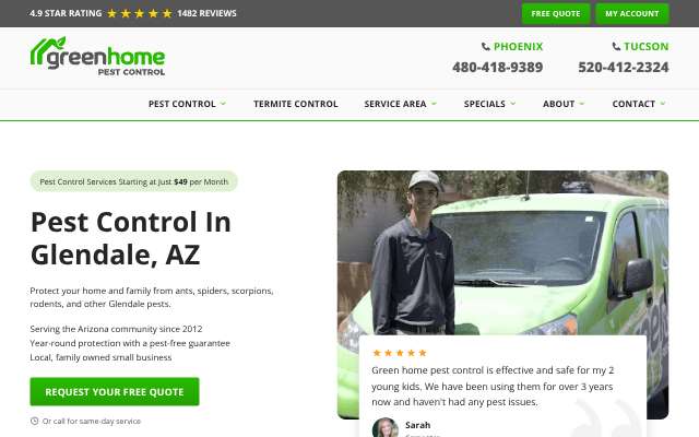Green Home Pest Control's page as the assistant saw it