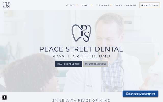 Peace Street Dental's page as the assistant saw it
