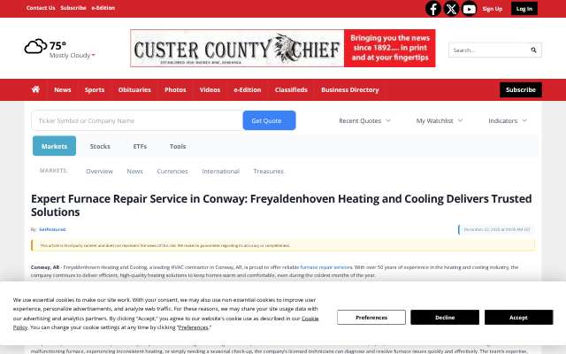 Freyaldenhoven Heating and Cooling's page as the assistant saw it