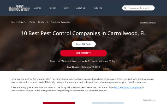 Turner Pest Control's page as the assistant saw it