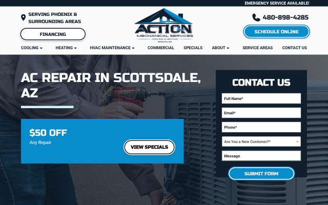 Action Mechanical Services's page as the assistant saw it