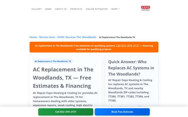 AC Repair Expo Heating & Cooling Inc's page as the assistant saw it