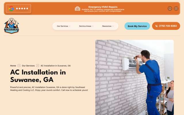Southeast Heating and Cooling LLC's page as the assistant saw it