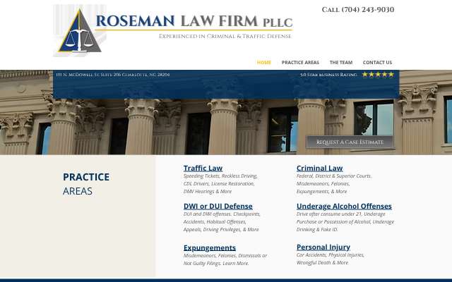 Roseman Law Firm's page as the assistant saw it