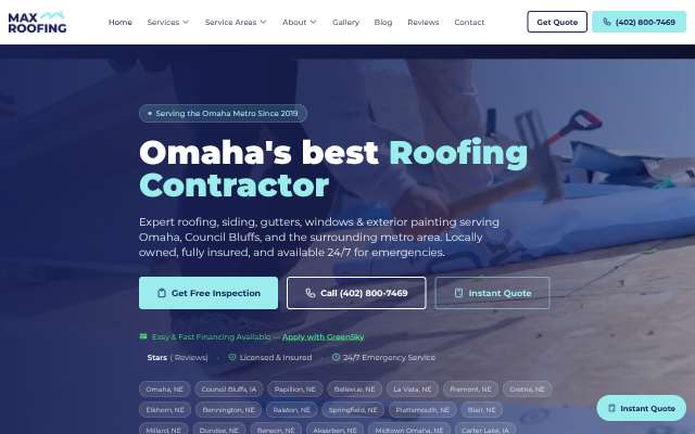 MAX Roofing's page as the assistant saw it