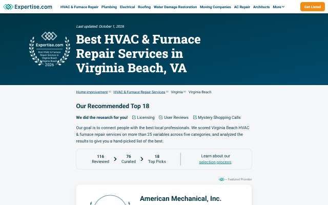 American Mechanical Inc.'s page as the assistant saw it