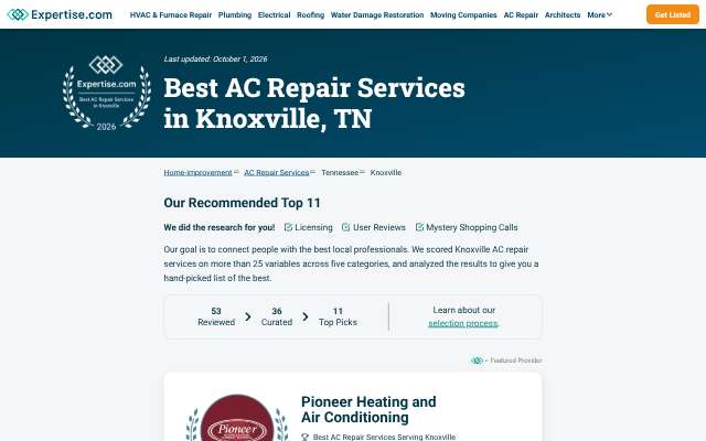 Pioneer Heating & Air Conditioning Inc.'s page as the assistant saw it