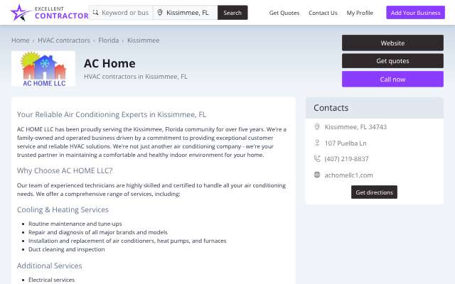 AC HOME LLC's page as the assistant saw it