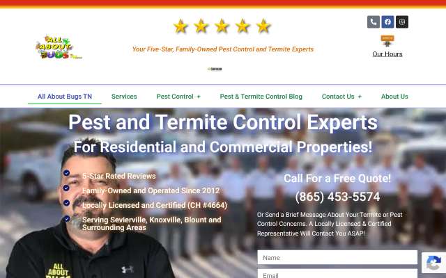 All About Bugs Pest and Termite Control's page as the assistant saw it