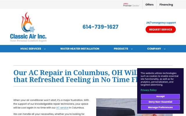 Classic Air Inc's page as the assistant saw it