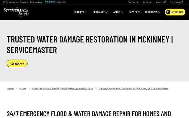 ServiceMaster Advanced Restorations's page as the assistant saw it