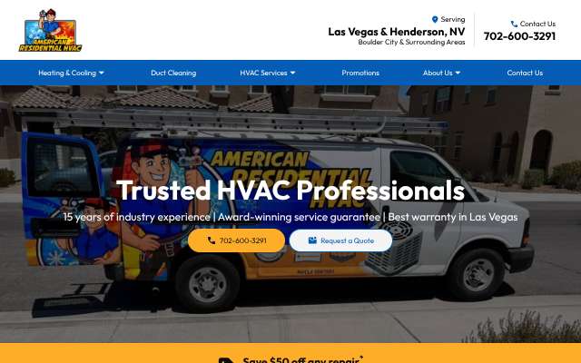 American Residential HVAC's page as the assistant saw it