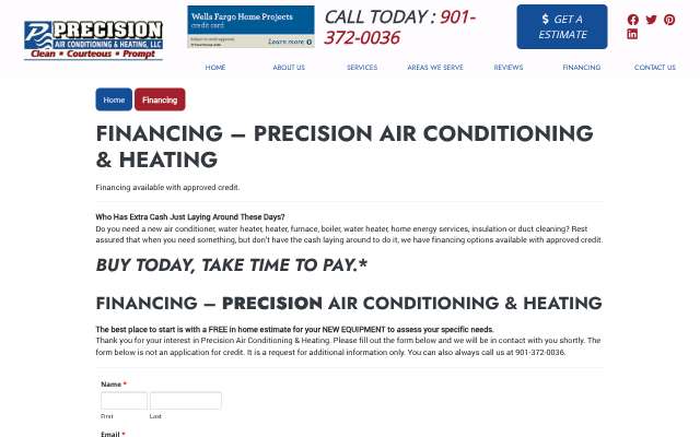 Precision Air Conditioning & Heating's page as the assistant saw it