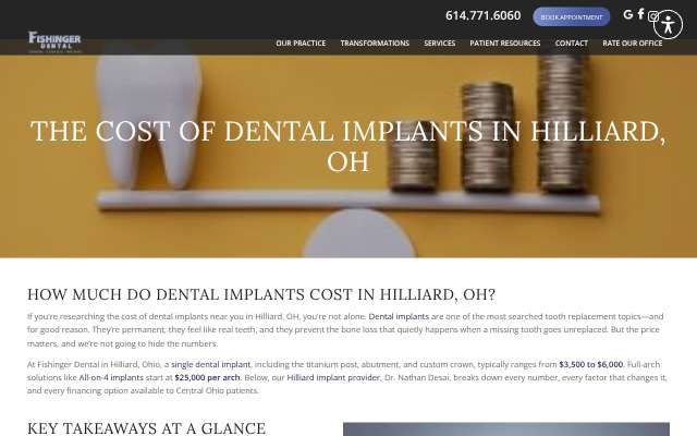 Fishinger Dental's page as the assistant saw it