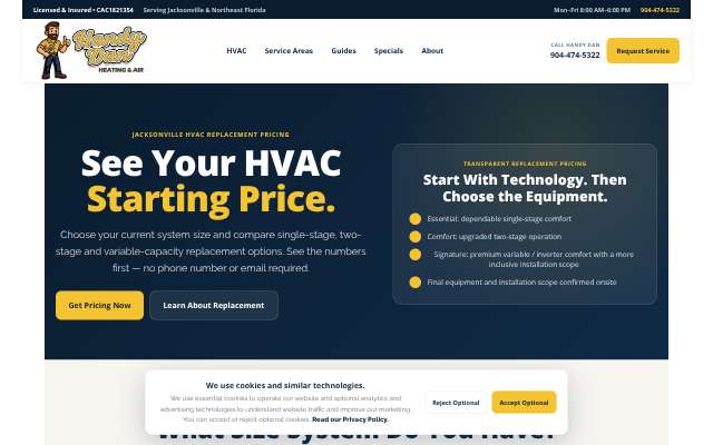 Handy Dan Heating & Air's page as the assistant saw it