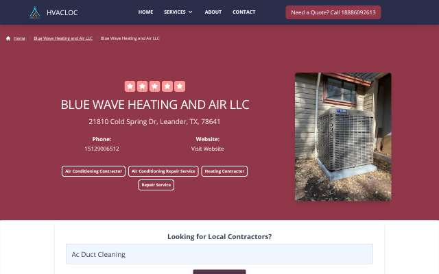 Blue Wave Heating and Air LLC's page as the assistant saw it