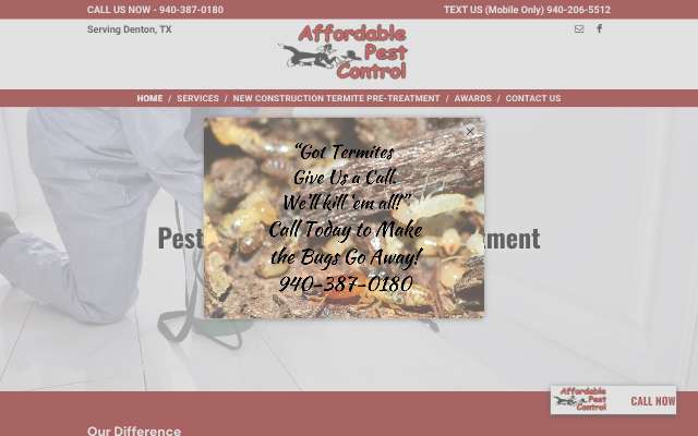 Affordable Pest Control's page as the assistant saw it