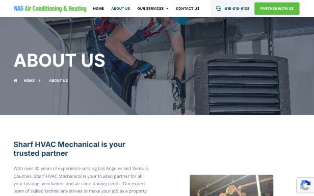 Sharf HVAC's page as the assistant saw it