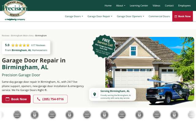 Precision Garage Door of Birmingham's page as the assistant saw it