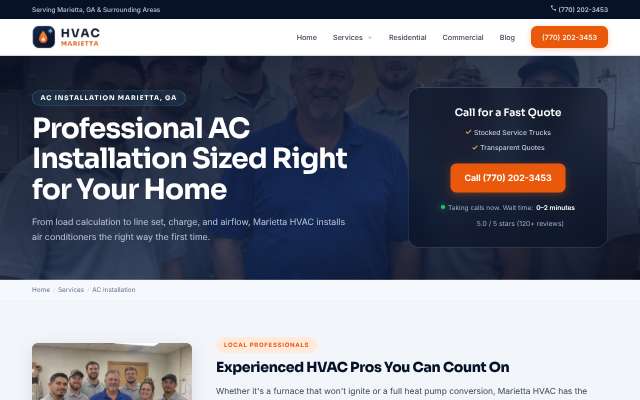 Marietta HVAC's page as the assistant saw it