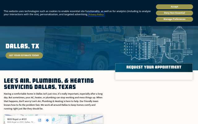 Lee's Air, Plumbing & Heating's page as the assistant saw it