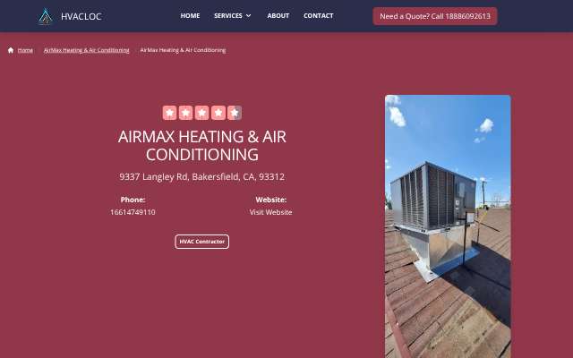 AirMax Heating & Air Conditioning's page as the assistant saw it