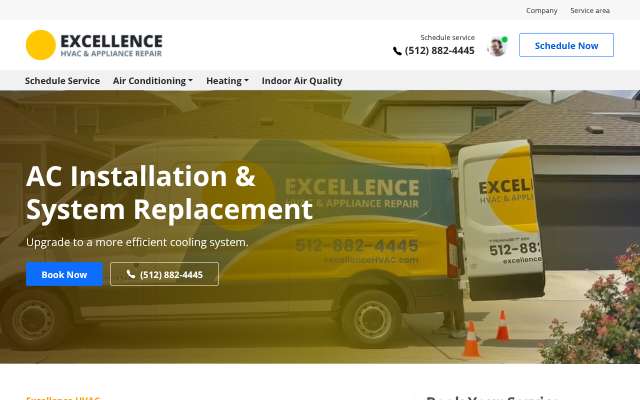 Excellence HVAC's page as the assistant saw it