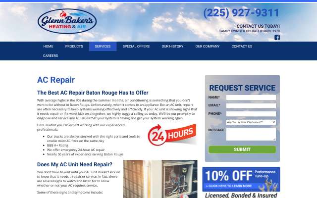 Glenn Baker's HVAC's page as the assistant saw it