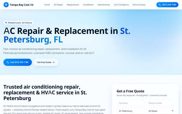 Tampa Bay Cool Air's page as the assistant saw it
